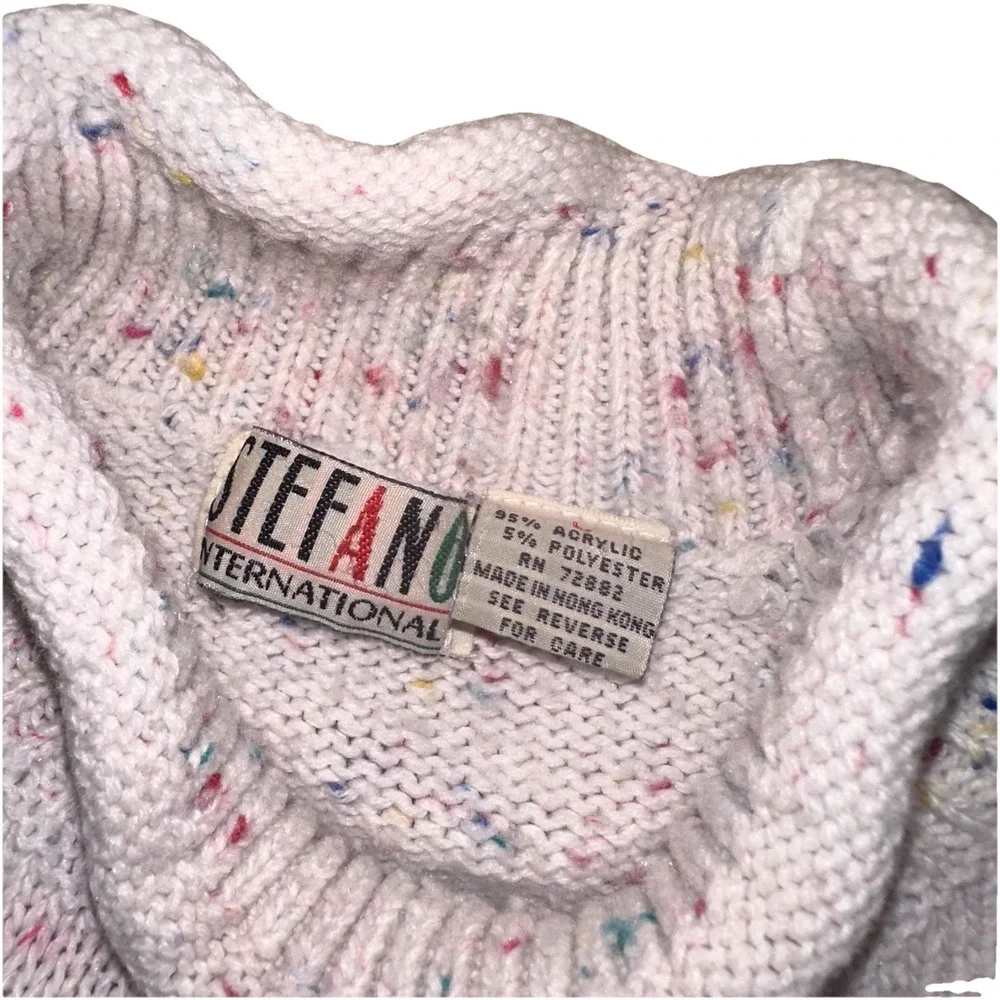 Vintage 80's Stephano International White Speckled Sweater Rolled Neck Women's L - Picture 4 of 8